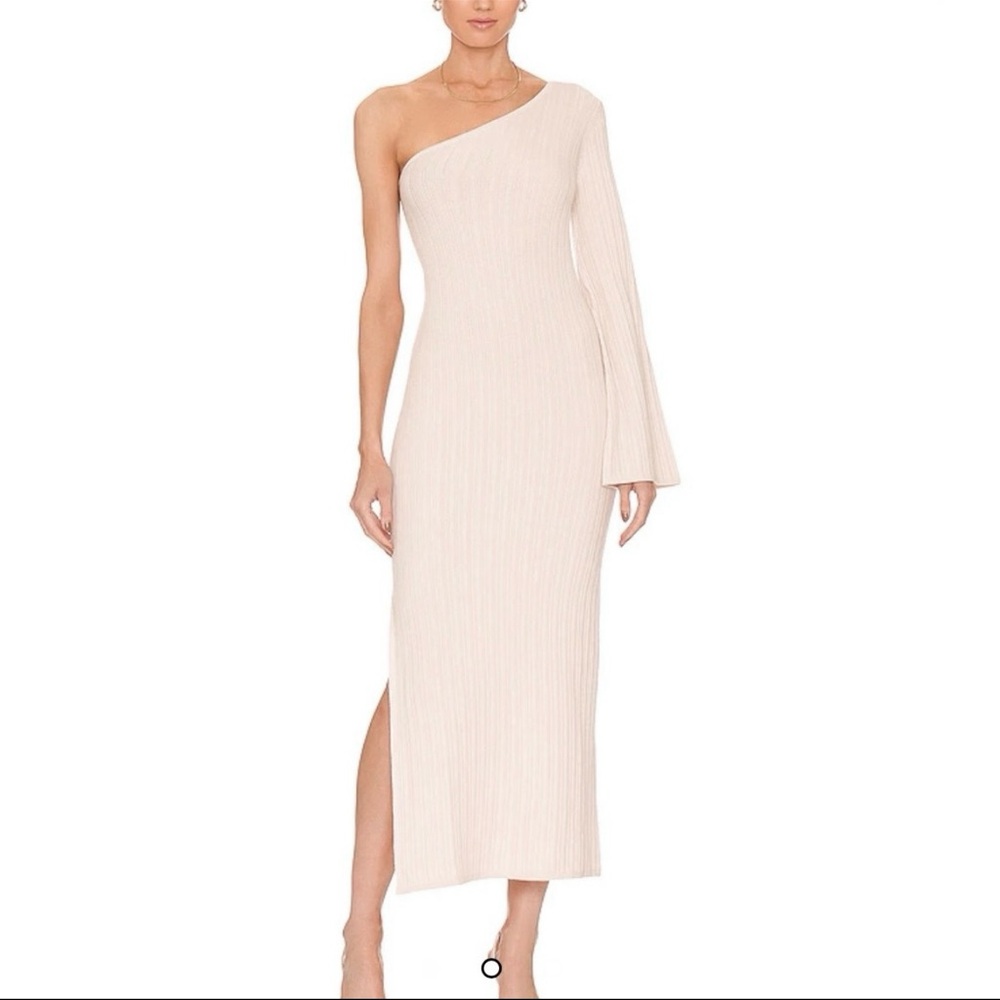 Revolve Weekend Stories Ivory Knit One-Shoulder Maxi Dress